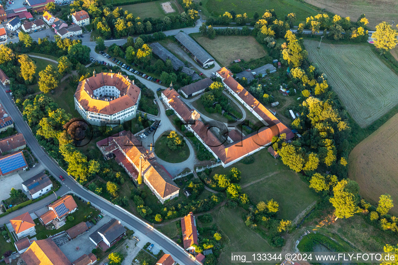 Castle Sünching in Sünching in the state Bavaria, Germany out of the air