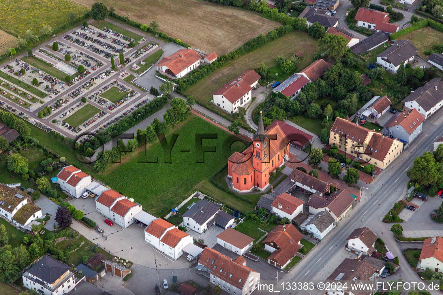 Aerial view of St. George in the district Weichshofen in Mengkofen in the state Bavaria, Germany