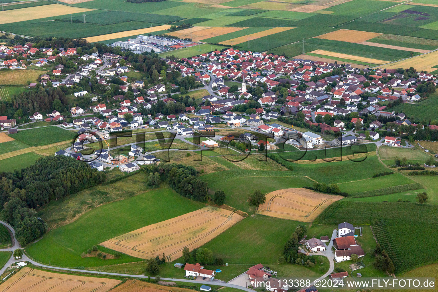 Aerial view of Moosthenning in the state Bavaria, Germany