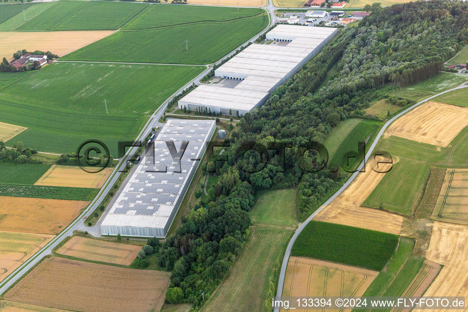 Aerial view of Logistics center on Dingolfinger Straße in the district Unterhollerau in Moosthenning in the state Bavaria, Germany