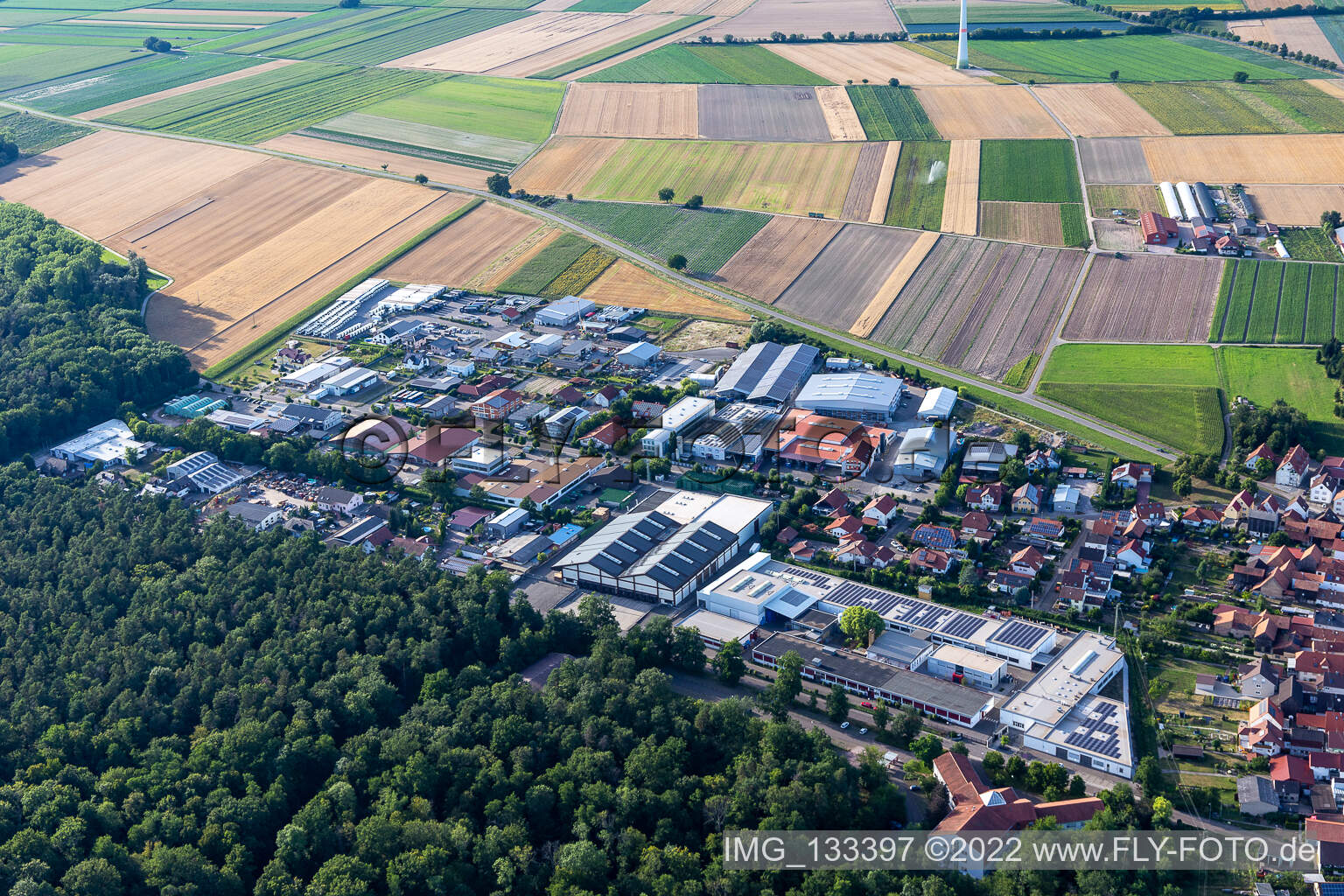 Bird's eye view of Commercial area in Gereut in Hatzenbühl in the state Rhineland-Palatinate, Germany