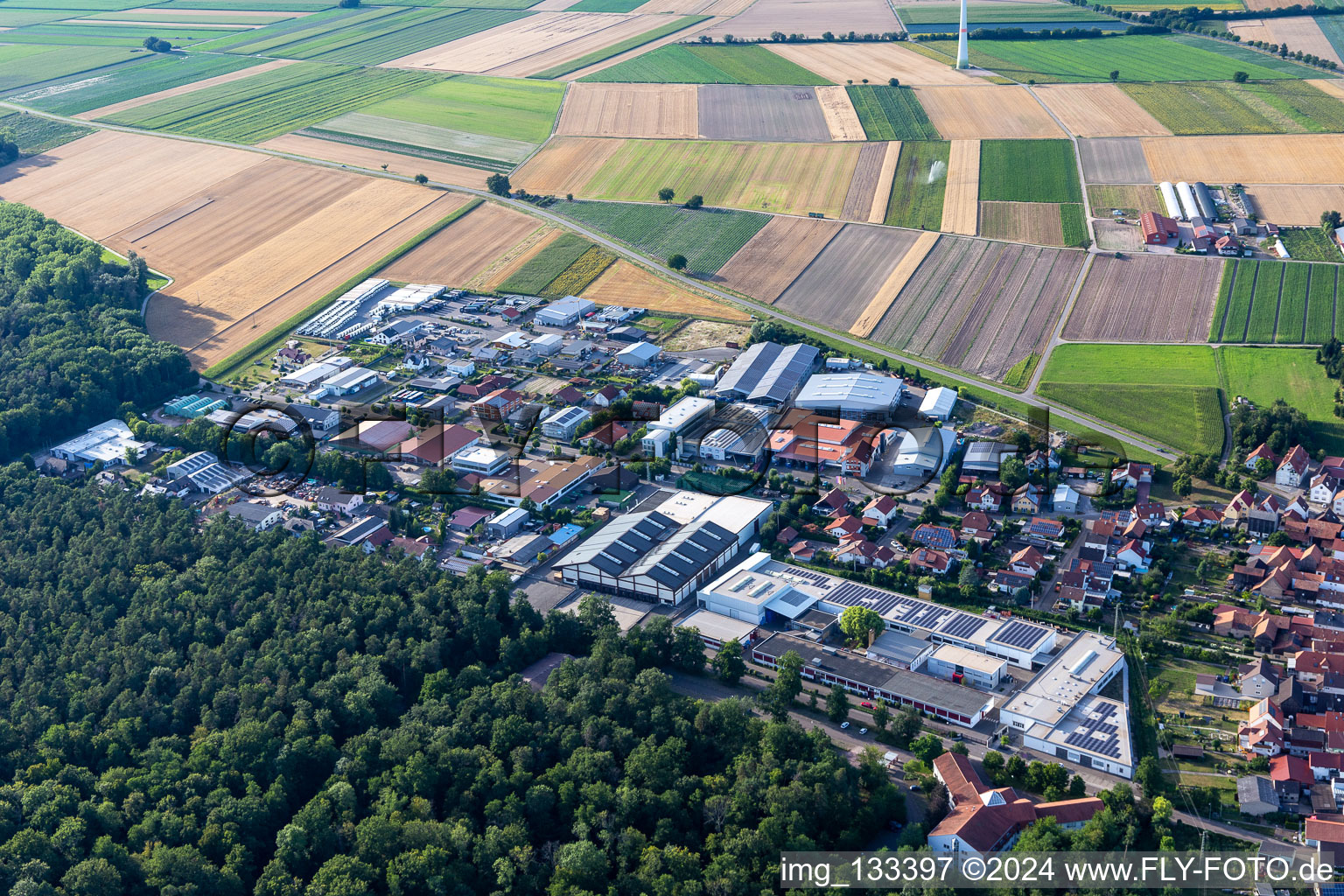 Bird's eye view of Commercial area Im Gereut in Hatzenbühl in the state Rhineland-Palatinate, Germany