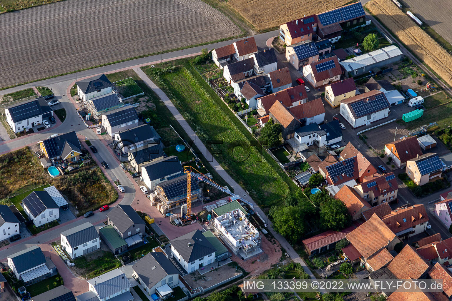 Aerial view of New development area in Sandblatt in Hatzenbühl in the state Rhineland-Palatinate, Germany