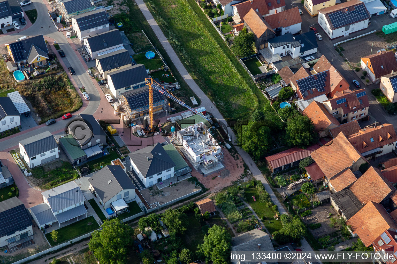 Aerial photograpy of New development area Im Sandblatt in Hatzenbühl in the state Rhineland-Palatinate, Germany