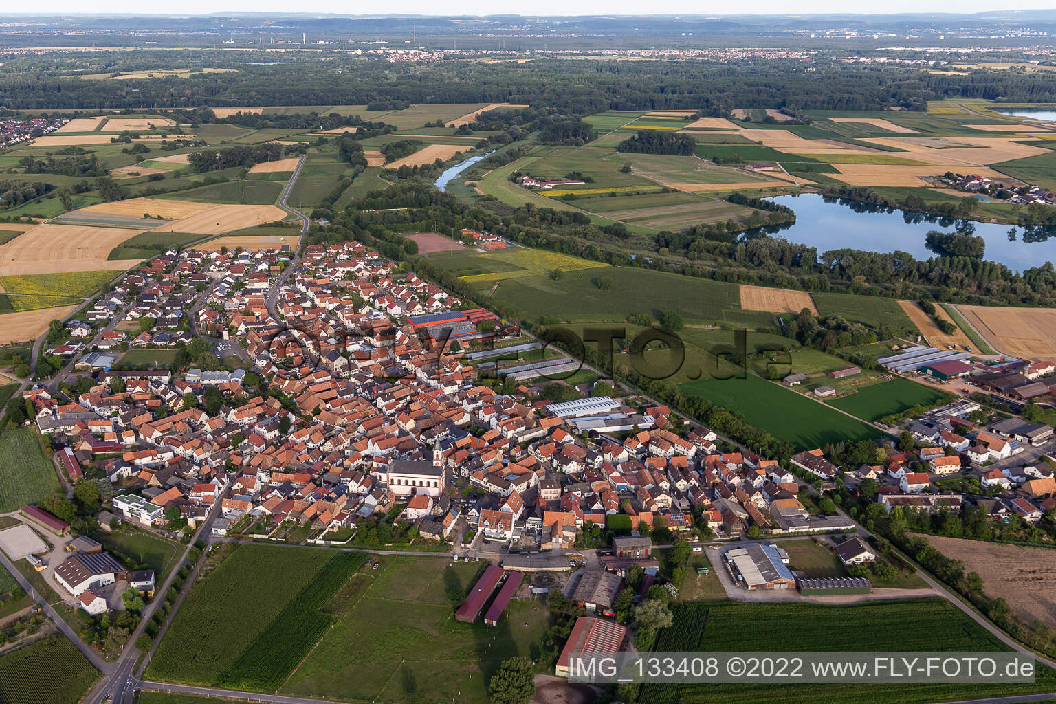 Drone image of Neupotz in the state Rhineland-Palatinate, Germany