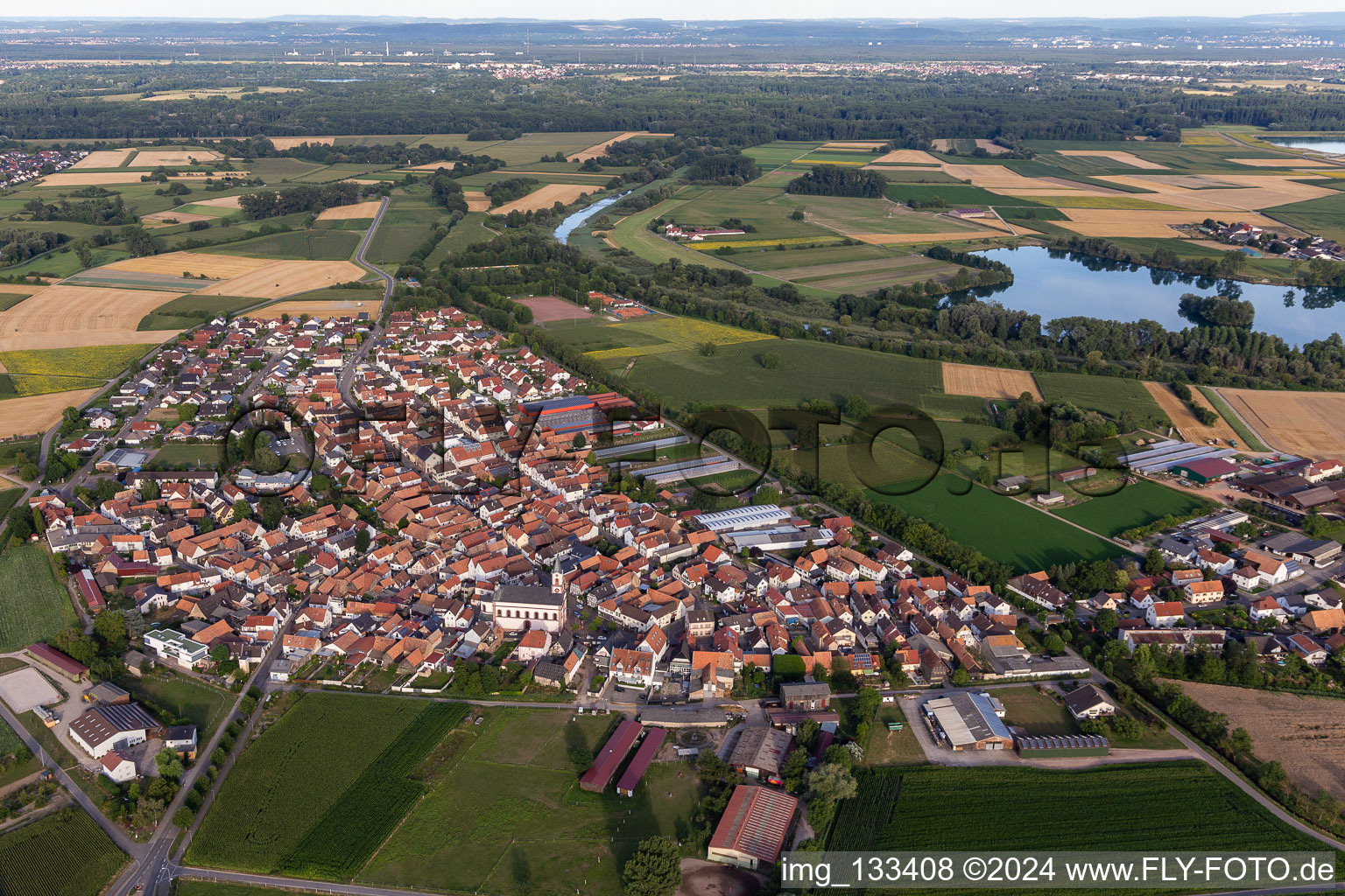 Drone image of Neupotz in the state Rhineland-Palatinate, Germany