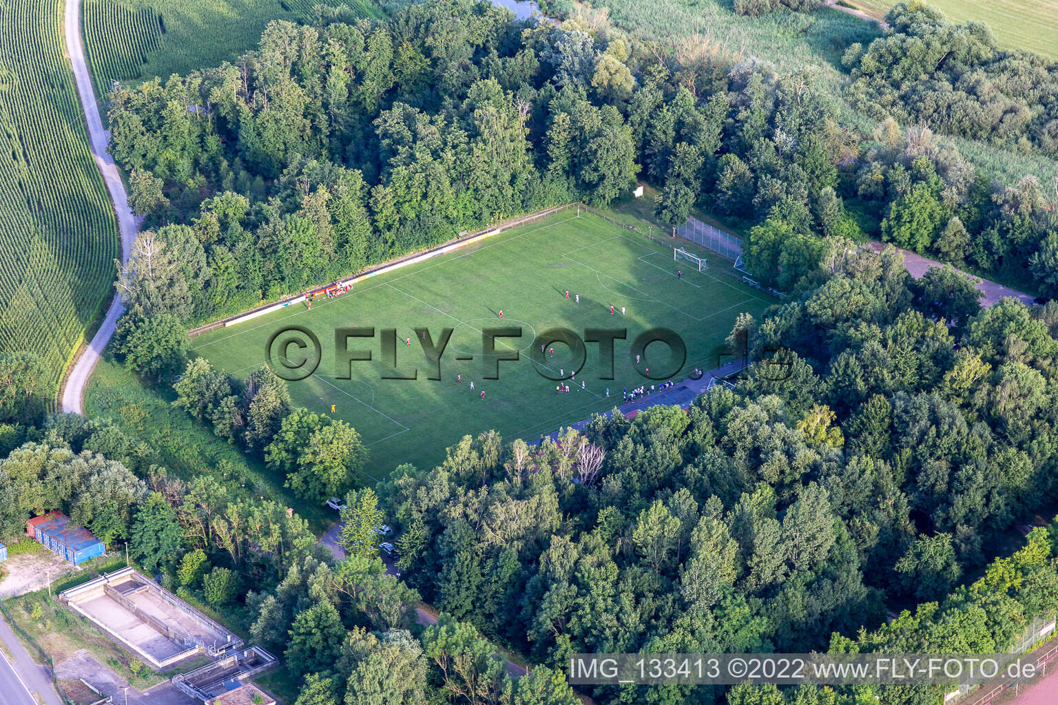Football field in Neupotz in the state Rhineland-Palatinate, Germany