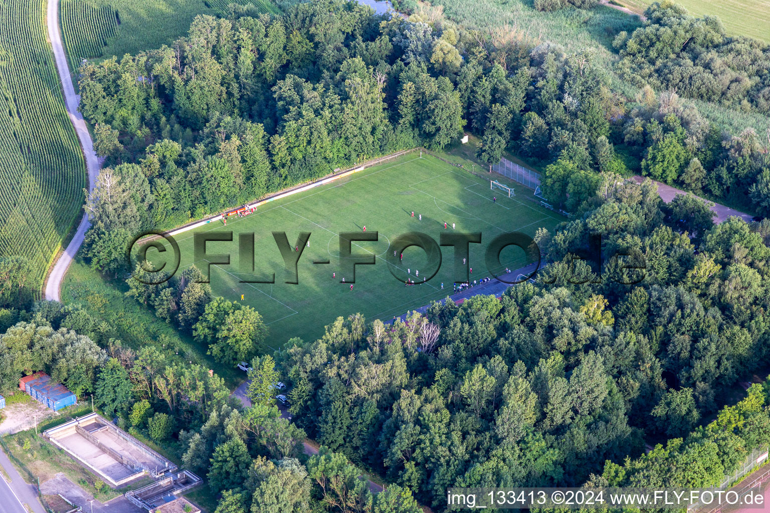 Football field in Neupotz in the state Rhineland-Palatinate, Germany