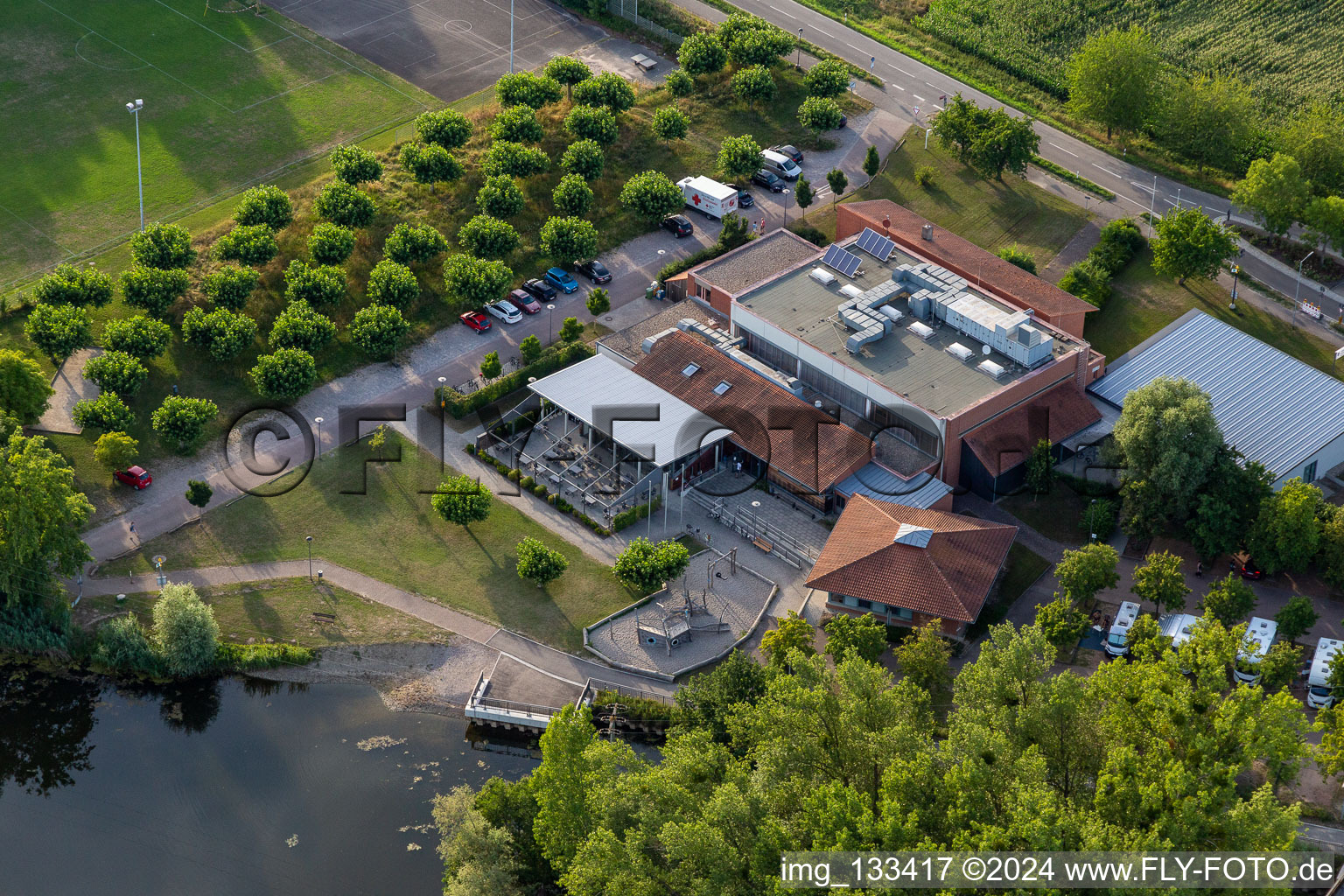 Aerial view of Müller's Restaurant in Leimersheim in the state Rhineland-Palatinate, Germany