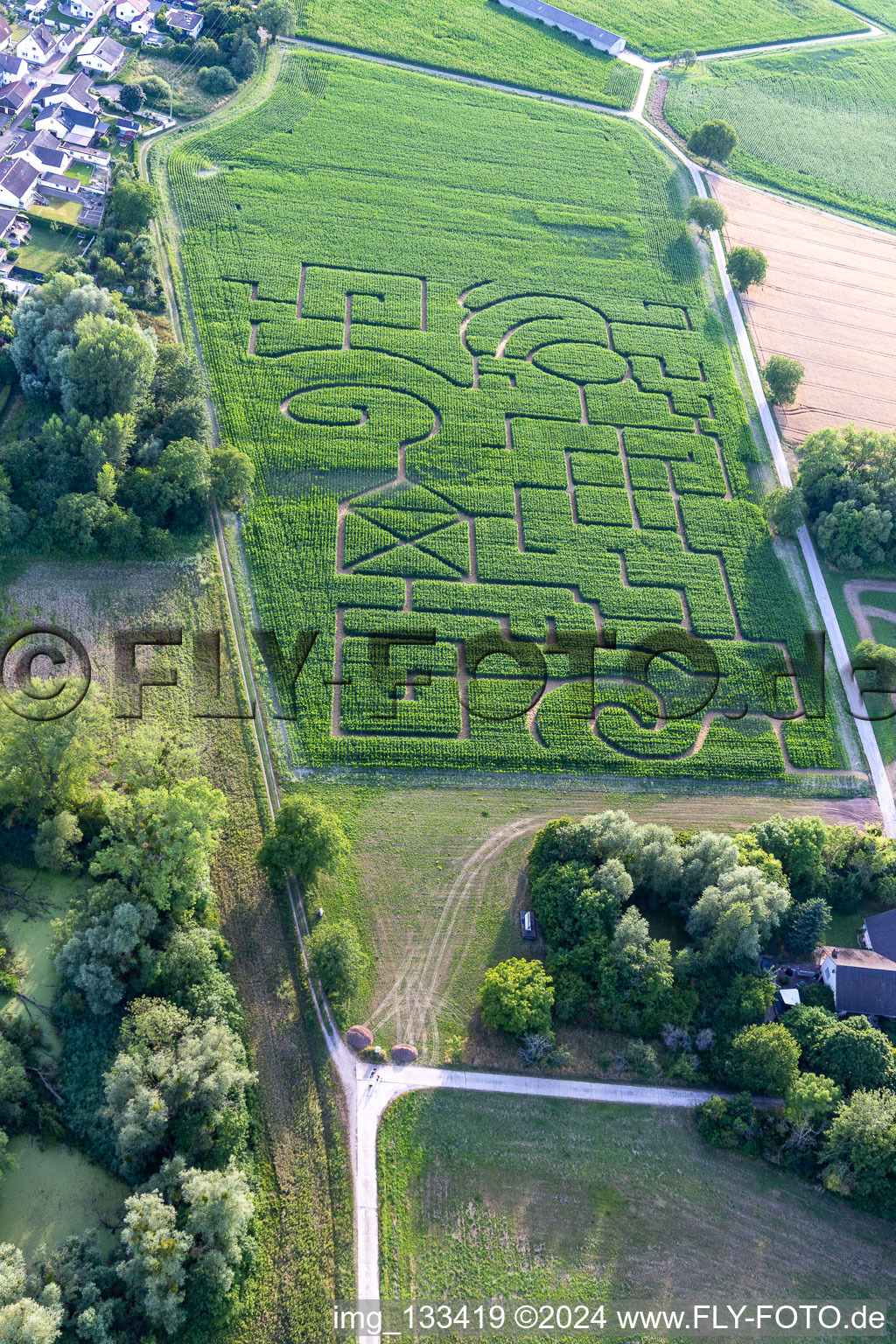 Aerial photograpy of Corn maze in Leimersheim in the state Rhineland-Palatinate, Germany