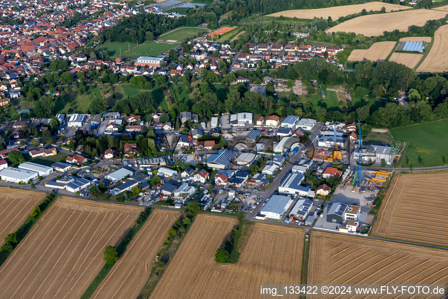 Commercial area SW in the district Liedolsheim in Dettenheim in the state Baden-Wuerttemberg, Germany