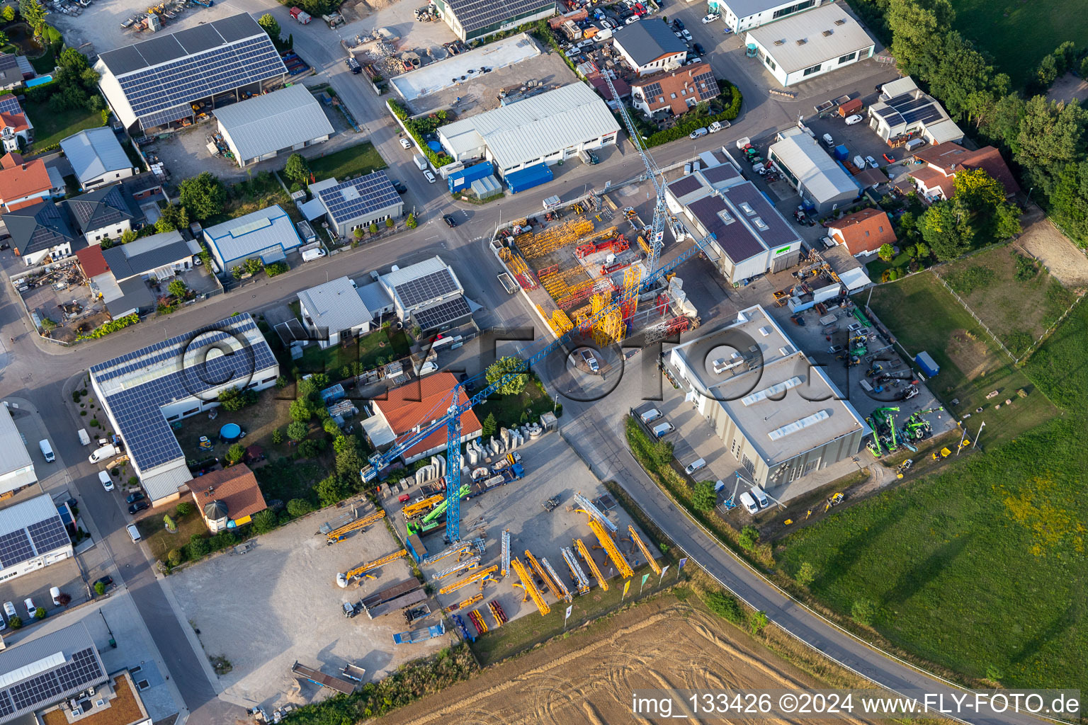 Aerial photograpy of SCHWAB GmbH in the Liedolsheim industrial area SW in the district Liedolsheim in Dettenheim in the state Baden-Wuerttemberg, Germany