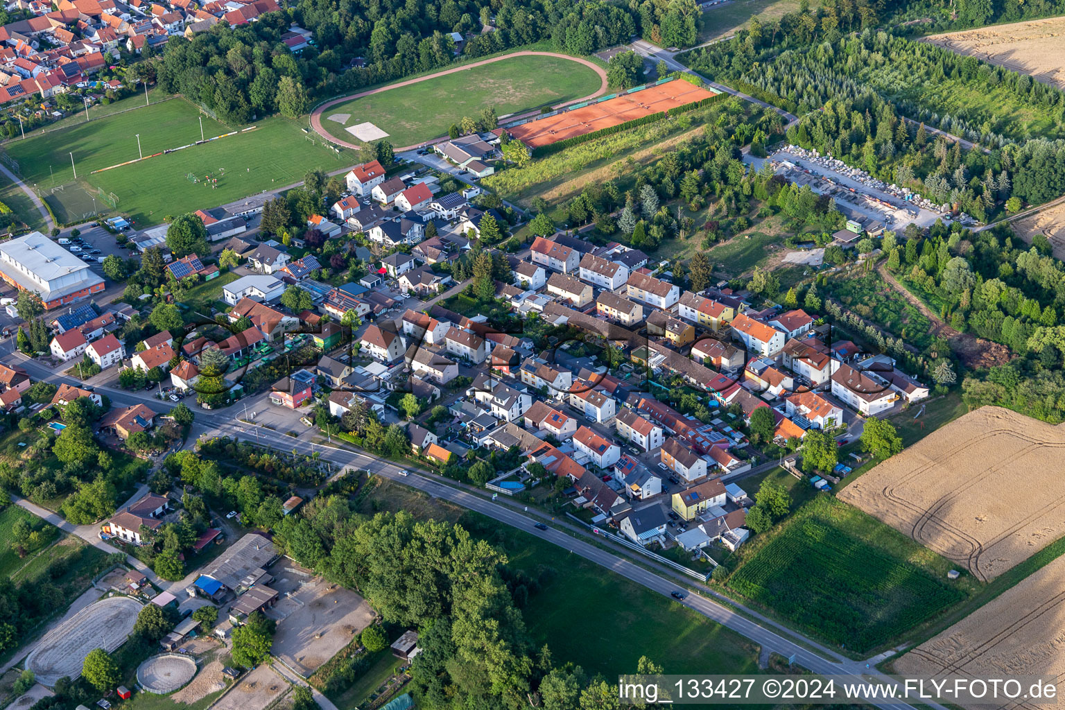 Lindenweg, Birkenweg in the district Liedolsheim in Dettenheim in the state Baden-Wuerttemberg, Germany