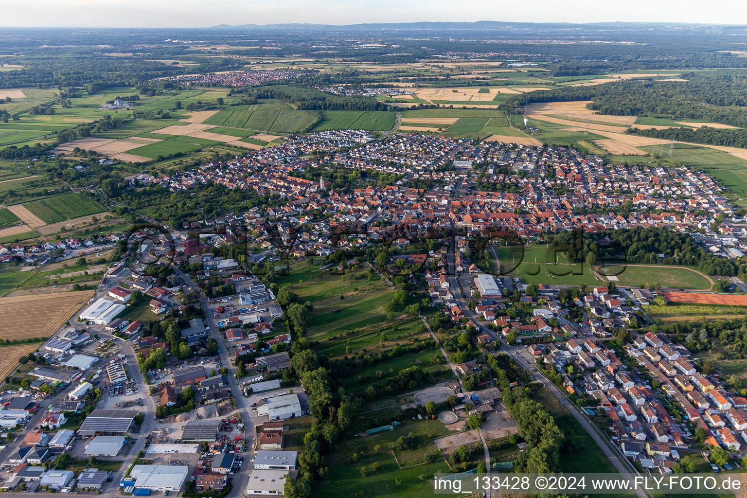 District Liedolsheim in Dettenheim in the state Baden-Wuerttemberg, Germany from the plane