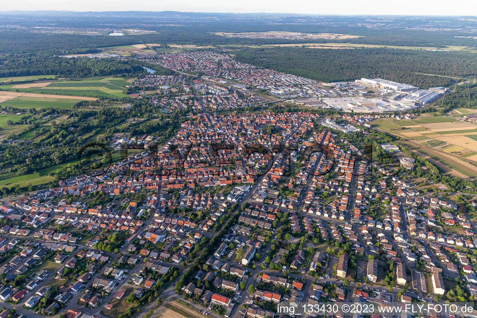 Oblique view of District Graben in Graben-Neudorf in the state Baden-Wuerttemberg, Germany