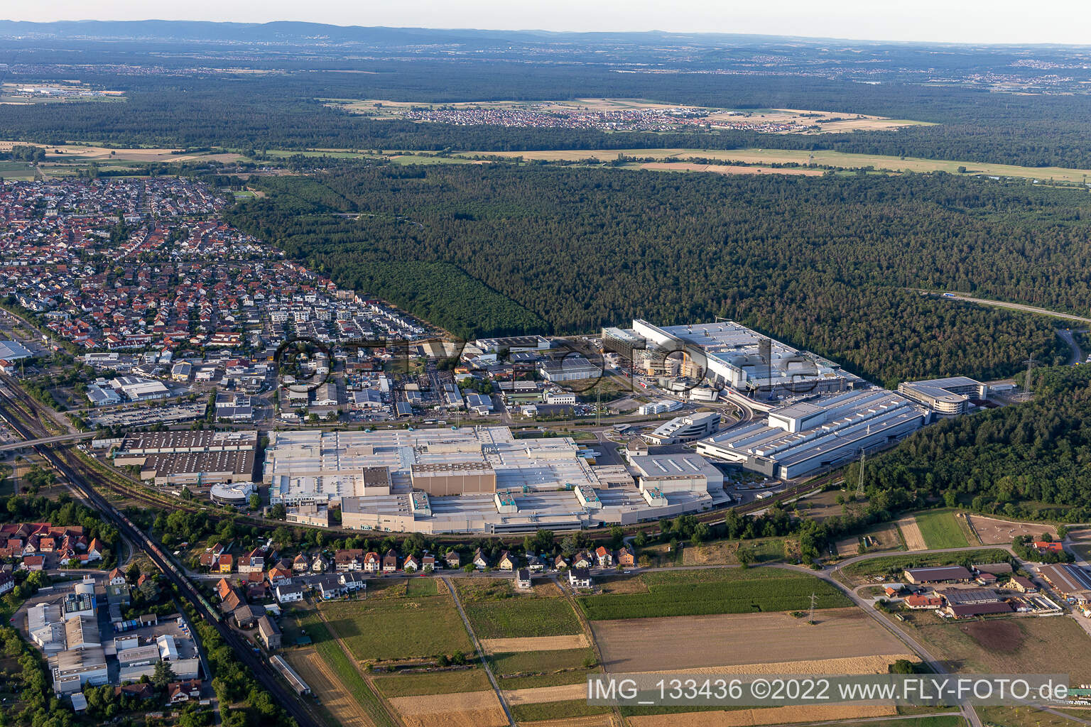 Aerial view of SEW-EURODRIVE GmbH & Co KG – Manufacturing plant and SCC mechanics/mechatronics in the district Graben in Graben-Neudorf in the state Baden-Wuerttemberg, Germany