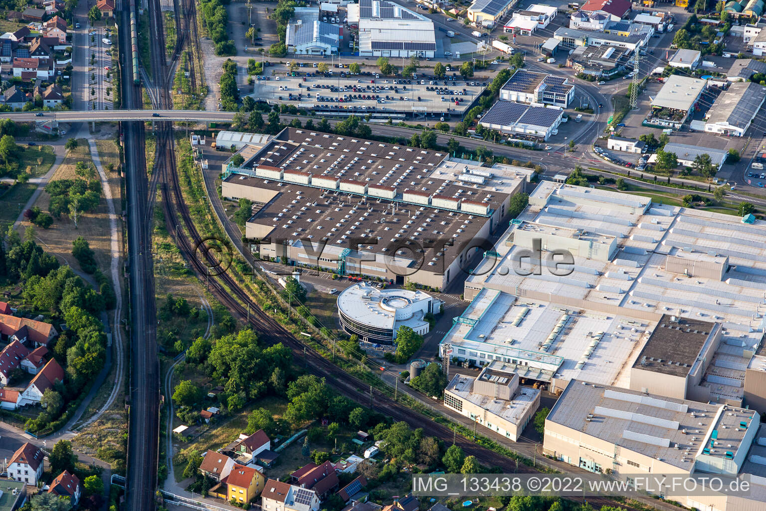 Aerial photograpy of SEW-EURODRIVE GmbH & Co KG – manufacturing plant and SCC mechanics/mechatronics in the district Graben in Graben-Neudorf in the state Baden-Wuerttemberg, Germany