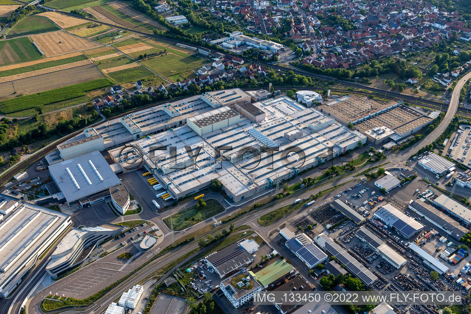 Drone image of SEW-EURODRIVE GmbH & Co KG – Manufacturing plant and SCC mechanics/mechatronics in the district Graben in Graben-Neudorf in the state Baden-Wuerttemberg, Germany