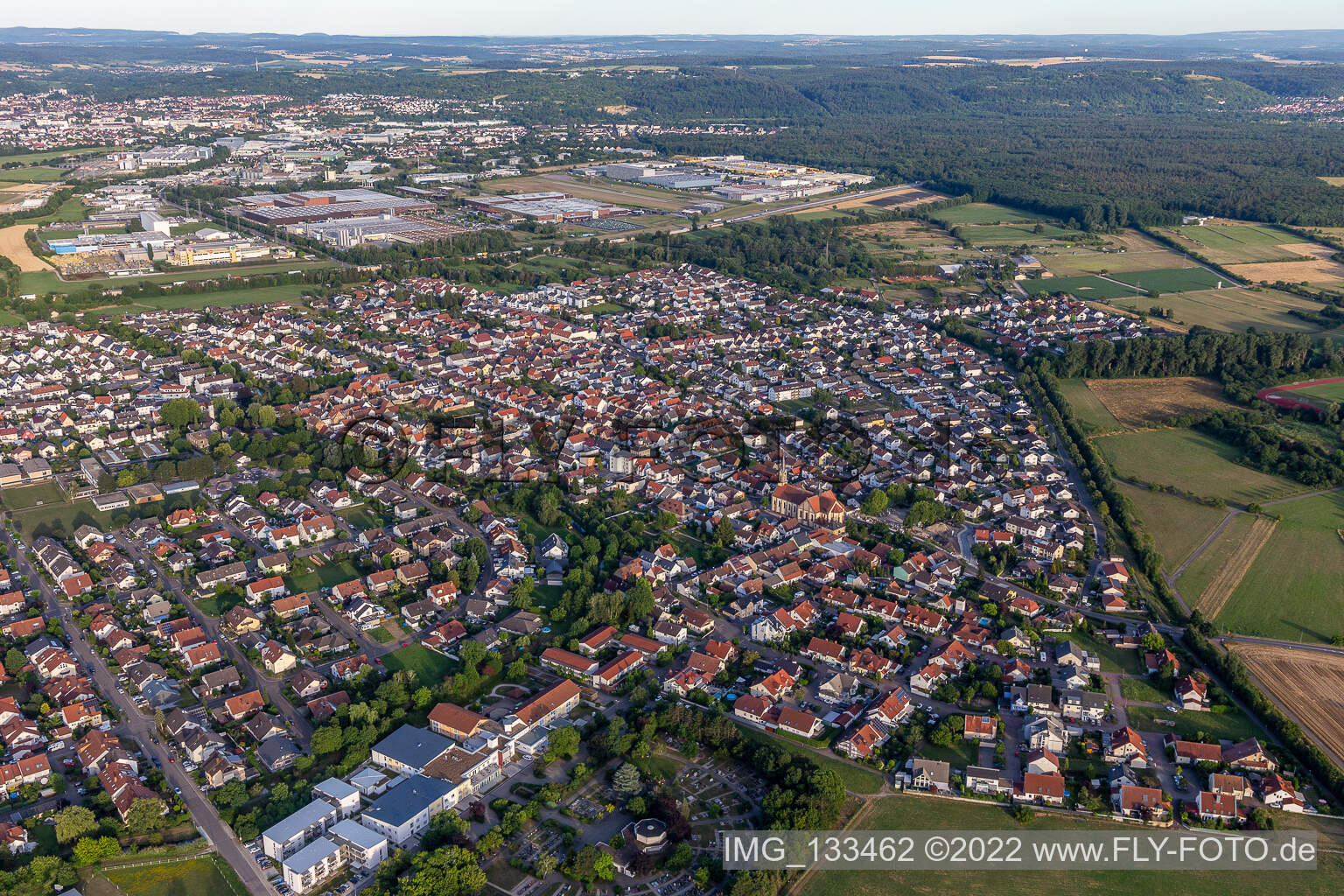 Oblique view of District Karlsdorf in Karlsdorf-Neuthard in the state Baden-Wuerttemberg, Germany