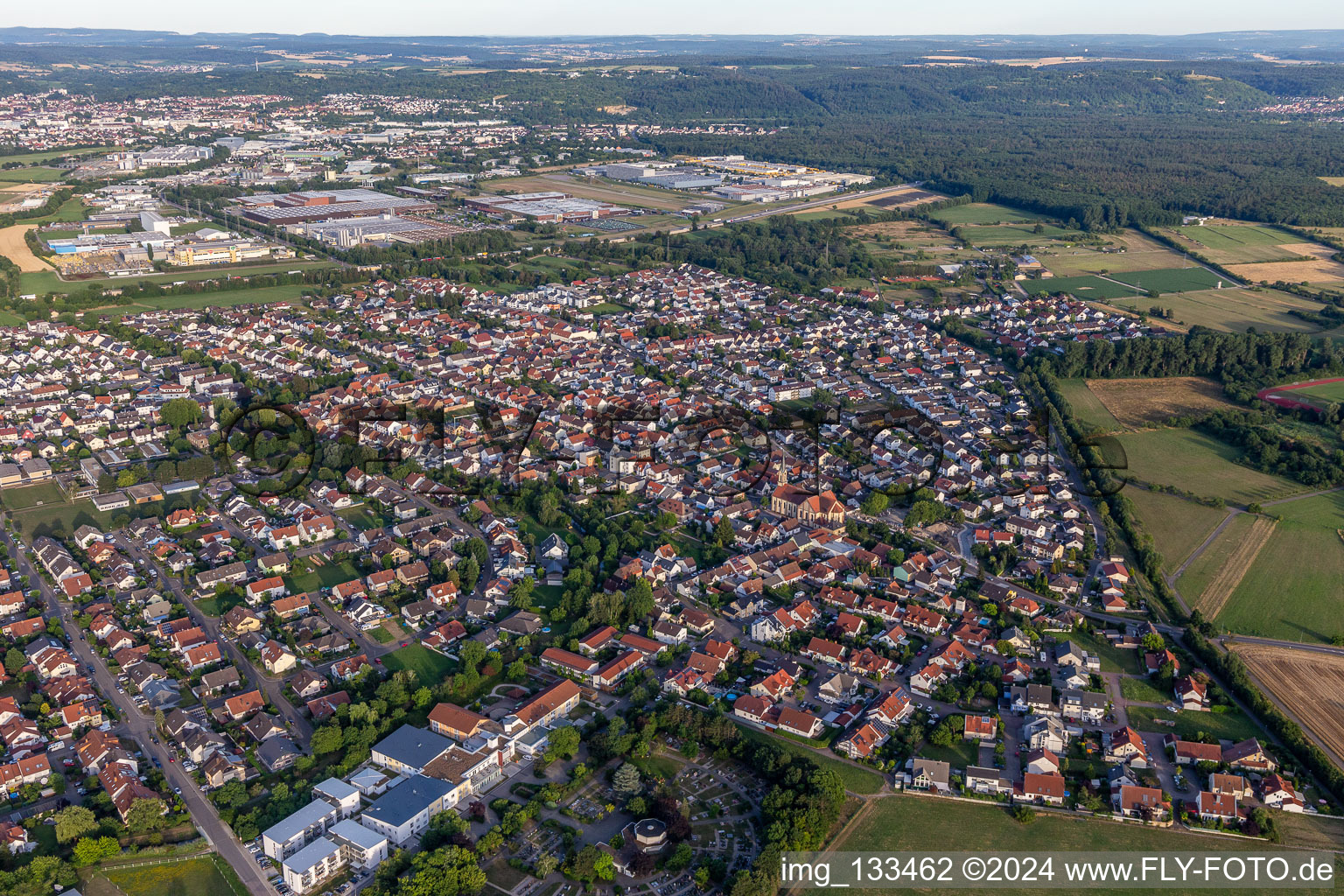 Oblique view of District Karlsdorf in Karlsdorf-Neuthard in the state Baden-Wuerttemberg, Germany