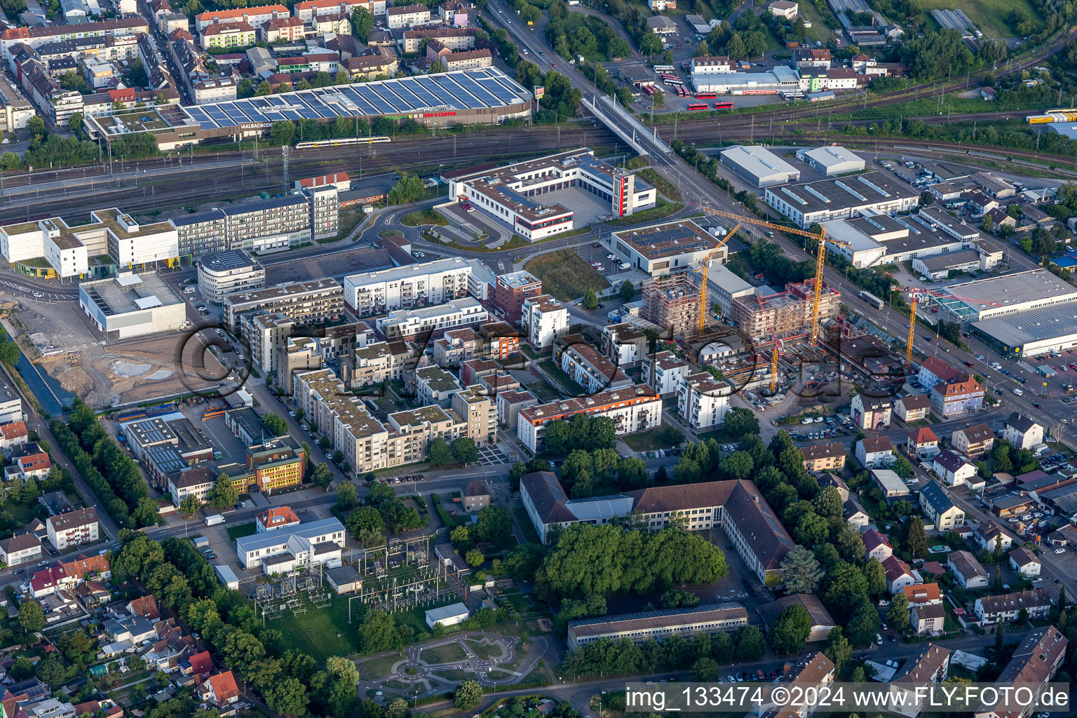 Aerial view of Railway City in Bruchsal in the state Baden-Wuerttemberg, Germany