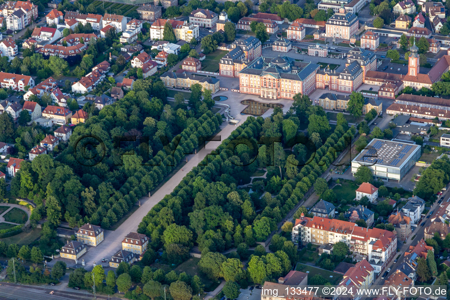 Aerial view of Castle and castle garden Bruchsal in Bruchsal in the state Baden-Wuerttemberg, Germany