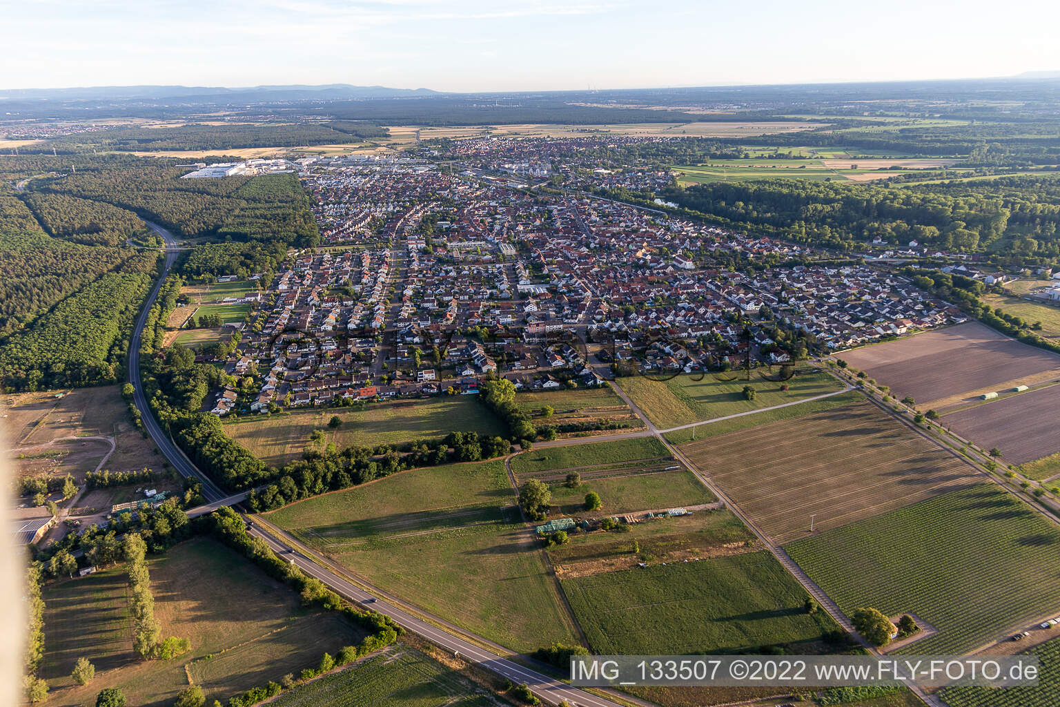 District Neudorf in Graben-Neudorf in the state Baden-Wuerttemberg, Germany from the plane