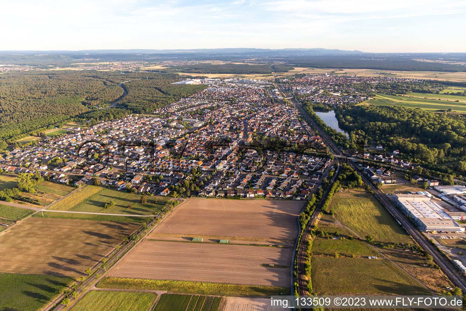 Bird's eye view of District Neudorf in Graben-Neudorf in the state Baden-Wuerttemberg, Germany