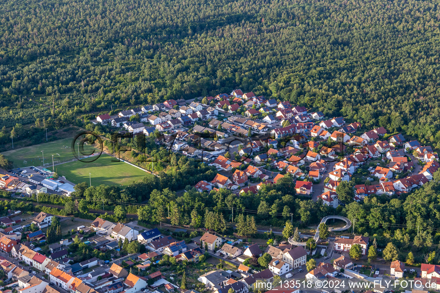 District Huttenheim in Philippsburg in the state Baden-Wuerttemberg, Germany seen from a drone