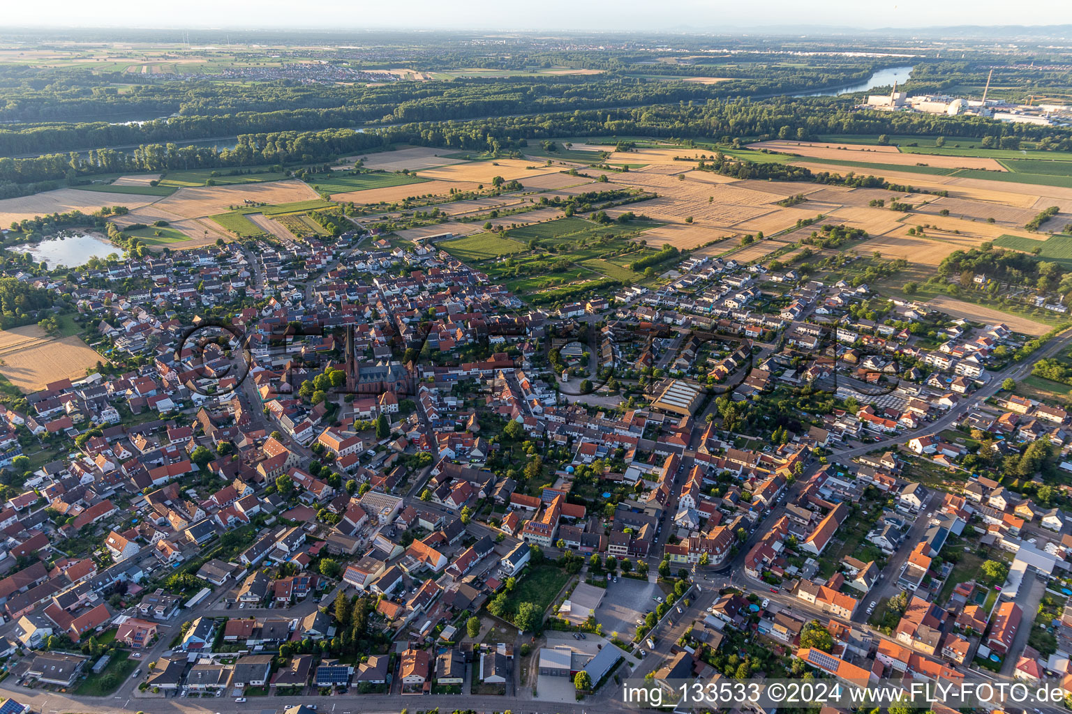 District Rheinsheim in Philippsburg in the state Baden-Wuerttemberg, Germany from the drone perspective