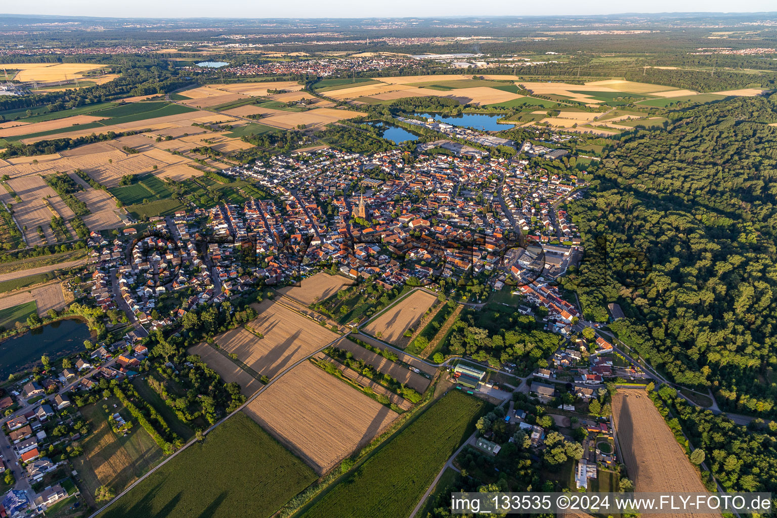 District Rheinsheim in Philippsburg in the state Baden-Wuerttemberg, Germany from a drone