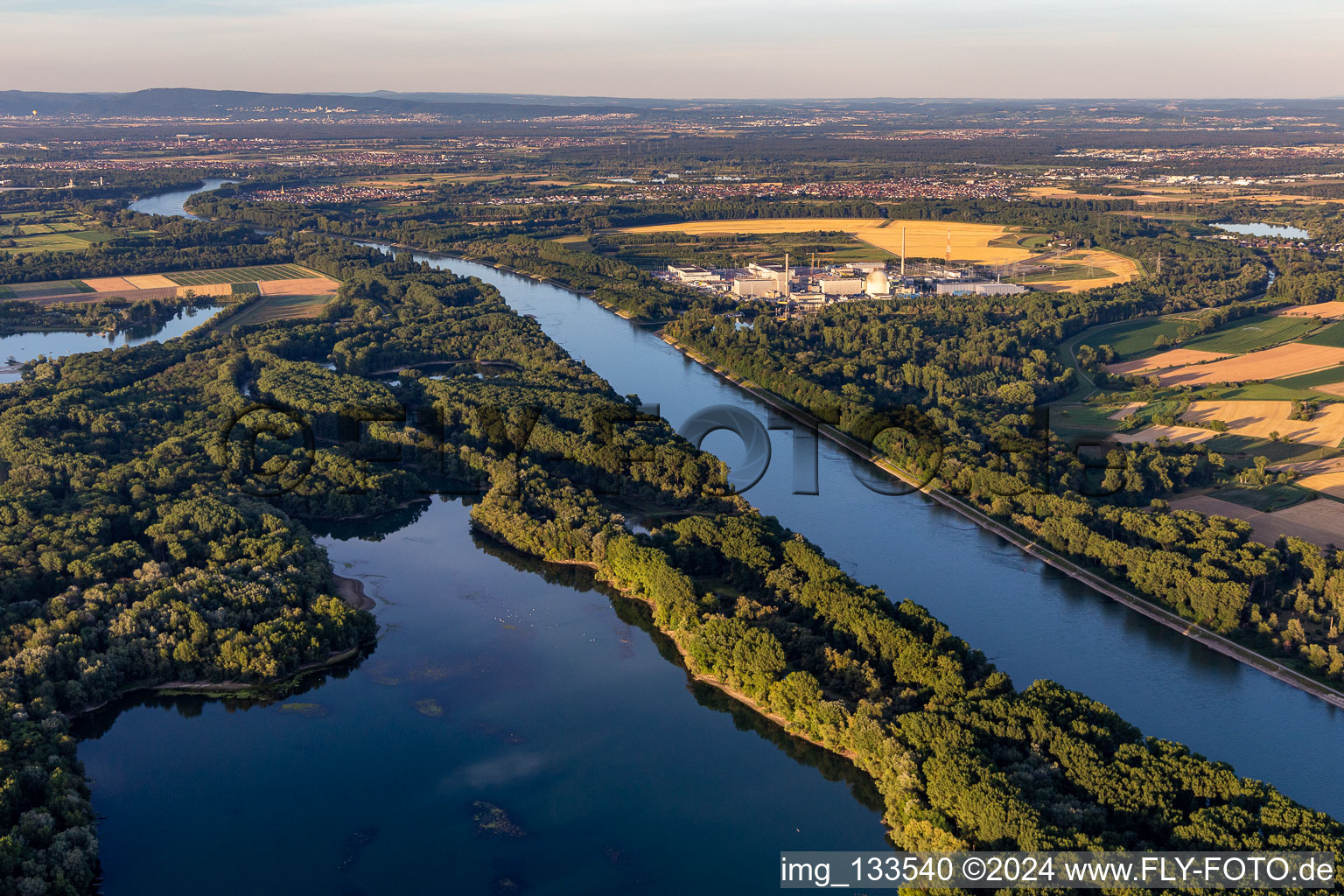 Aerial photograpy of TransnetBW GmbH, direct current substation on the site of the former EnBW Kernkraft GmbH (EnKK), Philippsburg in Philippsburg in the state Baden-Wuerttemberg, Germany