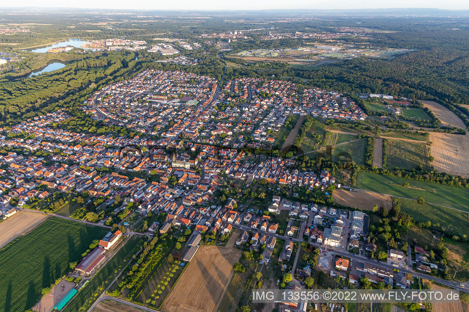 Lingenfeld in the state Rhineland-Palatinate, Germany from the drone perspective