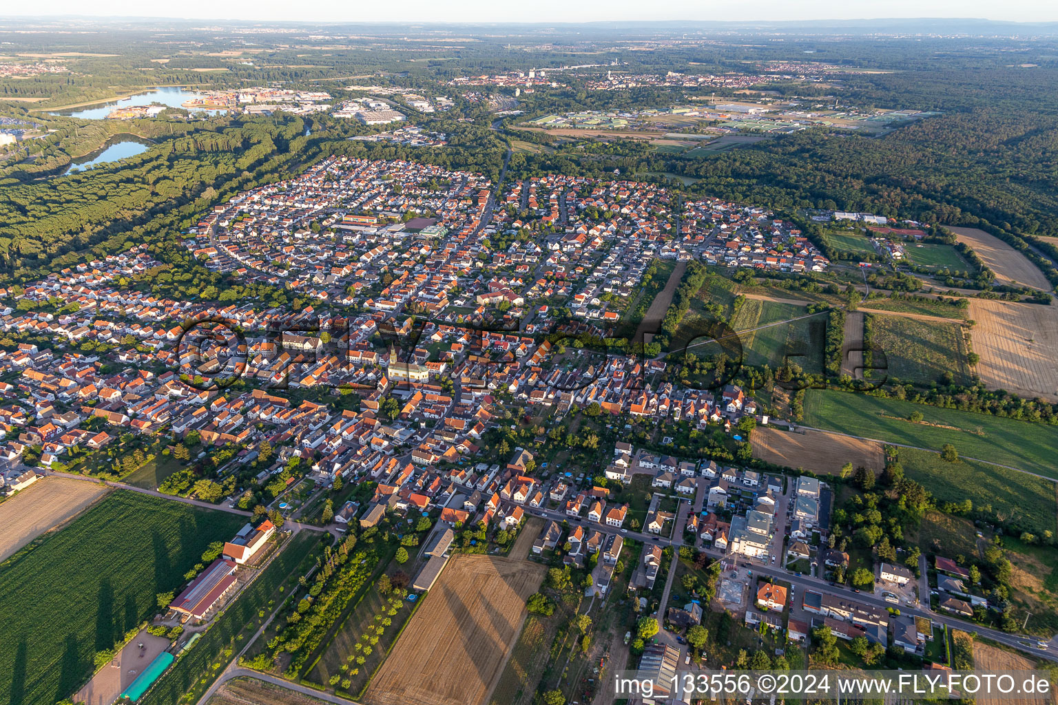 Drone recording of Lingenfeld in the state Rhineland-Palatinate, Germany