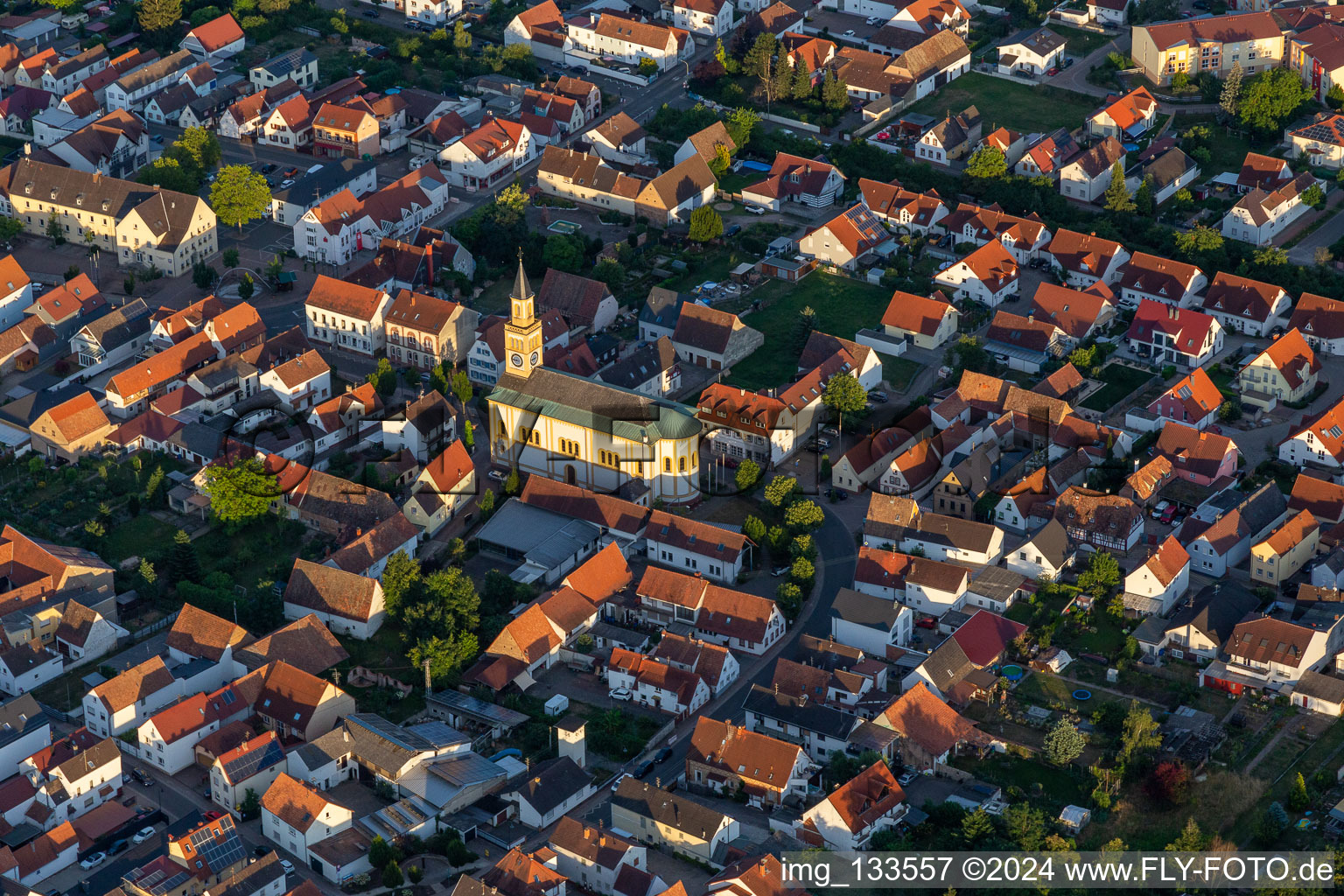 Aerial photograpy of St. Martin in Lingenfeld in the state Rhineland-Palatinate, Germany