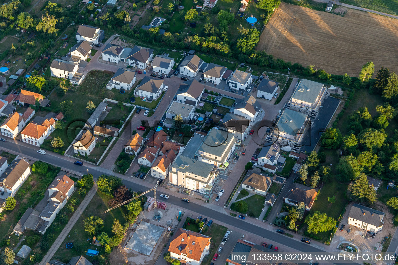 Aerial view of Neustadter Street in Lingenfeld in the state Rhineland-Palatinate, Germany