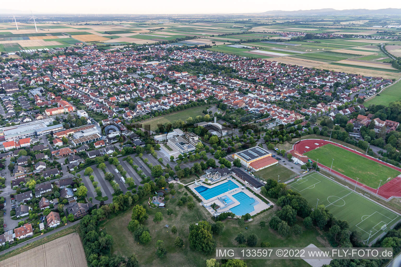 Aerial view of Association municipality Offenbach an der Queich in Offenbach an der Queich in the state Rhineland-Palatinate, Germany