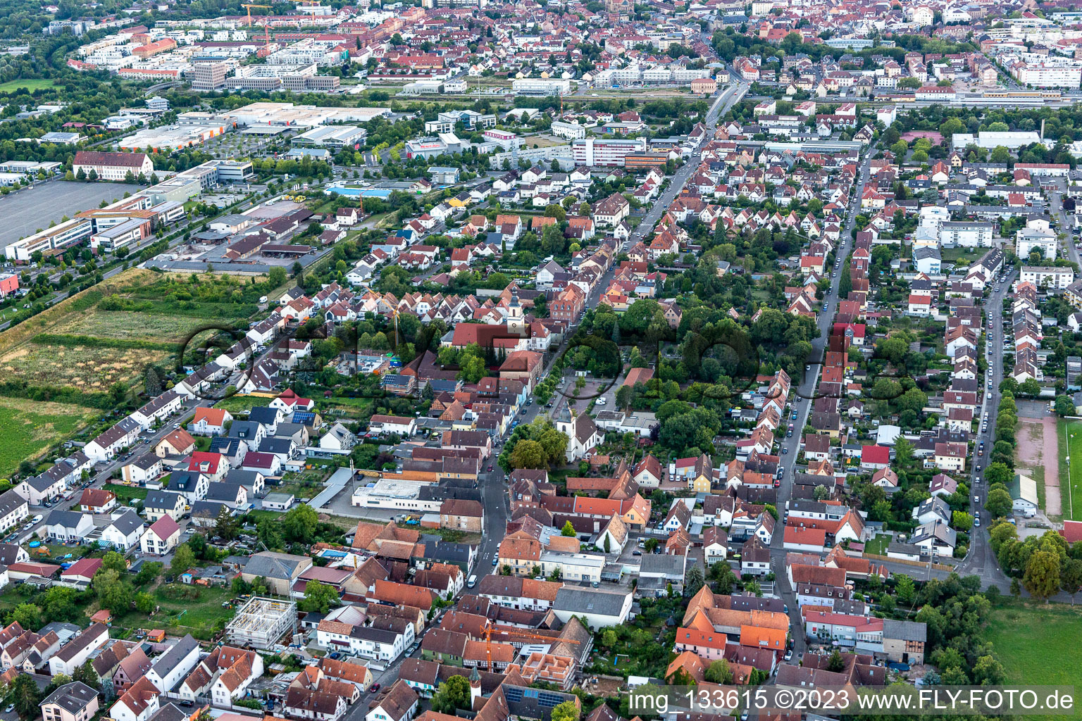 Bird's eye view of District Queichheim in Landau in der Pfalz in the state Rhineland-Palatinate, Germany