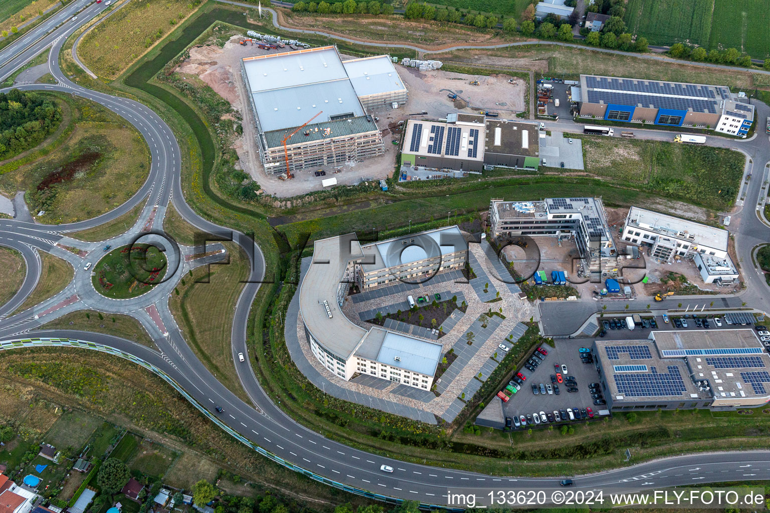 Bird's eye view of Business park at the exhibition grounds in the district Queichheim in Landau in der Pfalz in the state Rhineland-Palatinate, Germany