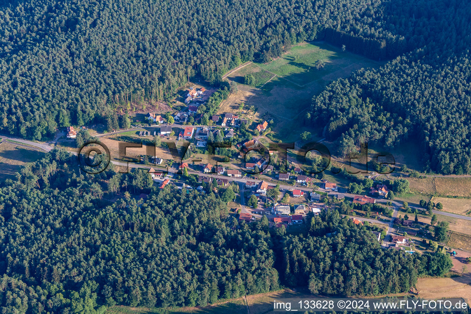 Oblique view of Lauterschwan in Erlenbach bei Dahn in the state Rhineland-Palatinate, Germany