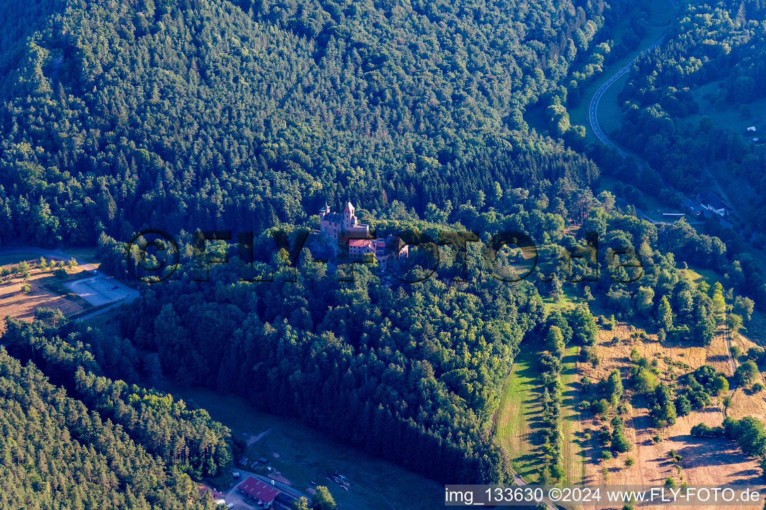 Berwartstein Castle in Erlenbach bei Dahn in the state Rhineland-Palatinate, Germany out of the air