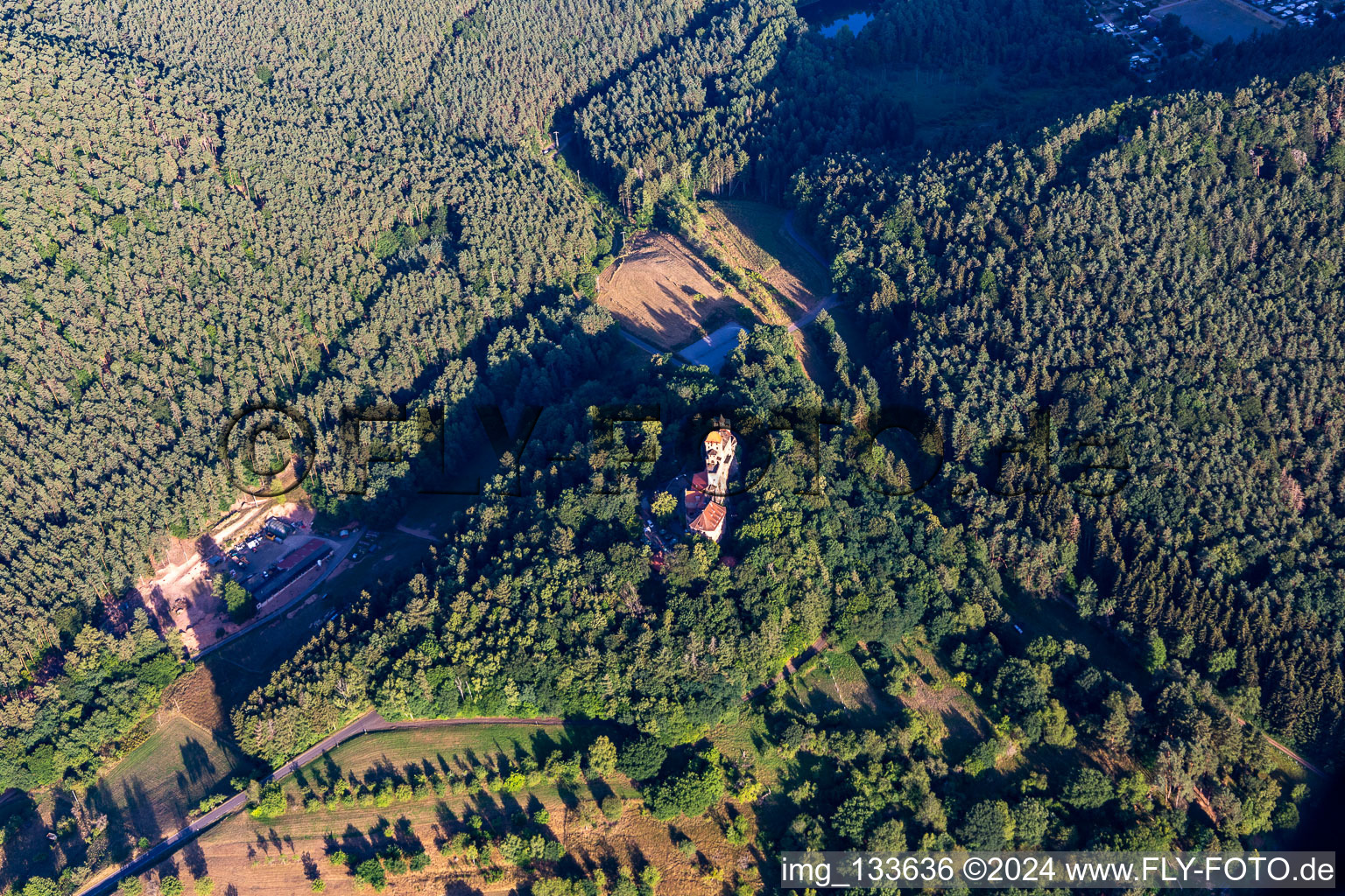 Drone recording of Berwartstein Castle in Erlenbach bei Dahn in the state Rhineland-Palatinate, Germany