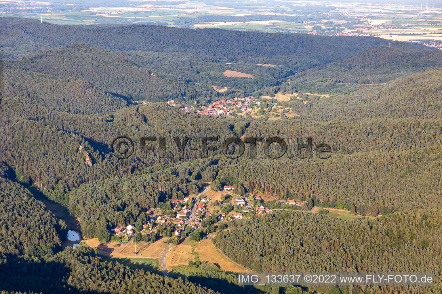 Lauterschwan in Erlenbach bei Dahn in the state Rhineland-Palatinate, Germany from above