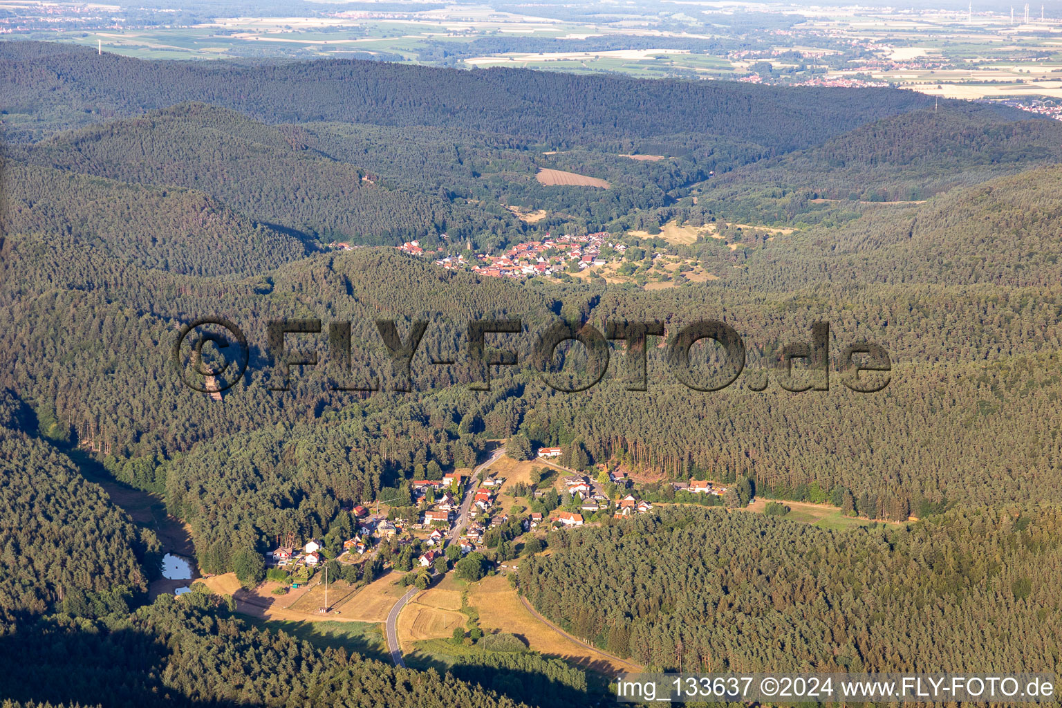 Lauterschwan in Erlenbach bei Dahn in the state Rhineland-Palatinate, Germany from above