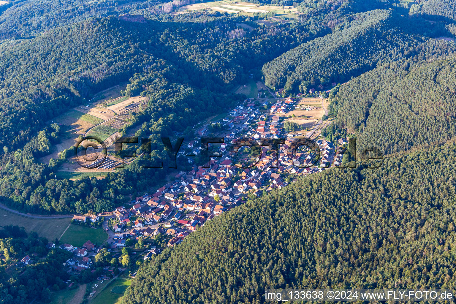 Aerial view of Vorderweidenthal in the state Rhineland-Palatinate, Germany