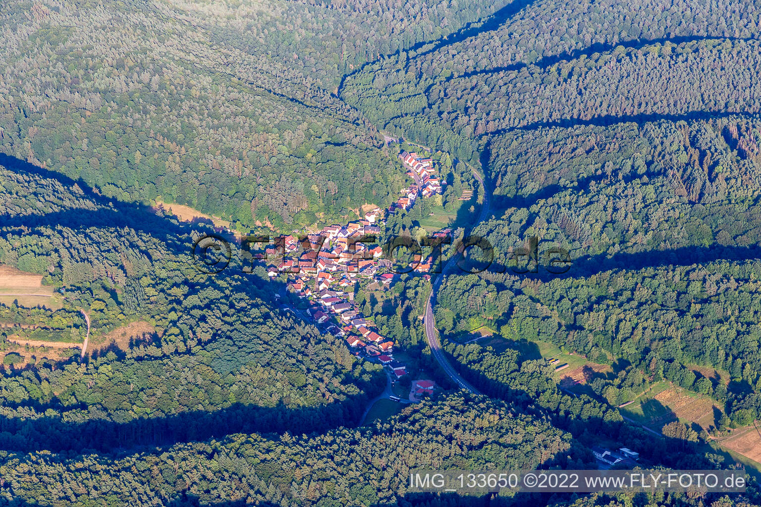 Münchweiler am Klingbach in the state Rhineland-Palatinate, Germany seen from above