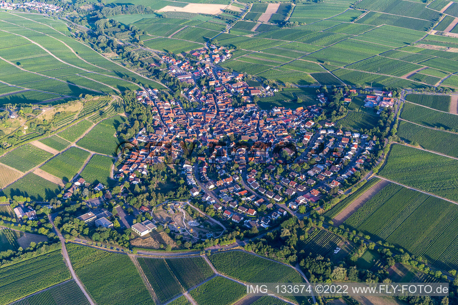 Drone recording of Ilbesheim bei Landau in der Pfalz in the state Rhineland-Palatinate, Germany