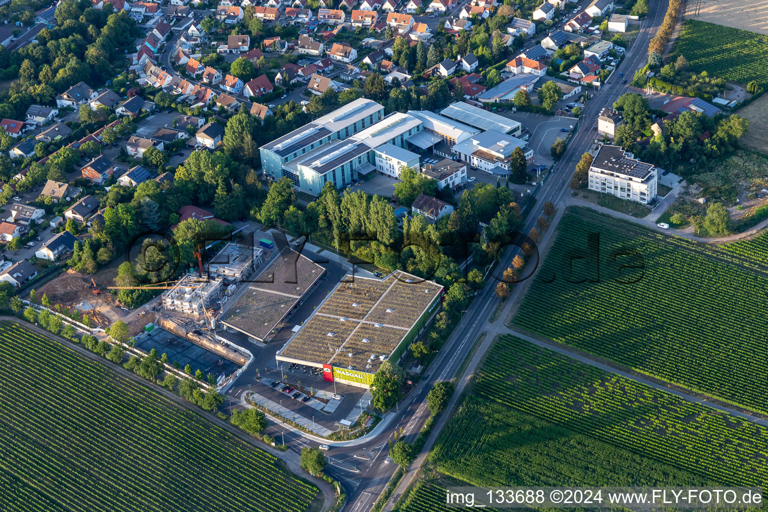 Aerial view of Wasgau Fresh Market Landau an der Wollmesheimer Höhe in Landau in der Pfalz in the state Rhineland-Palatinate, Germany