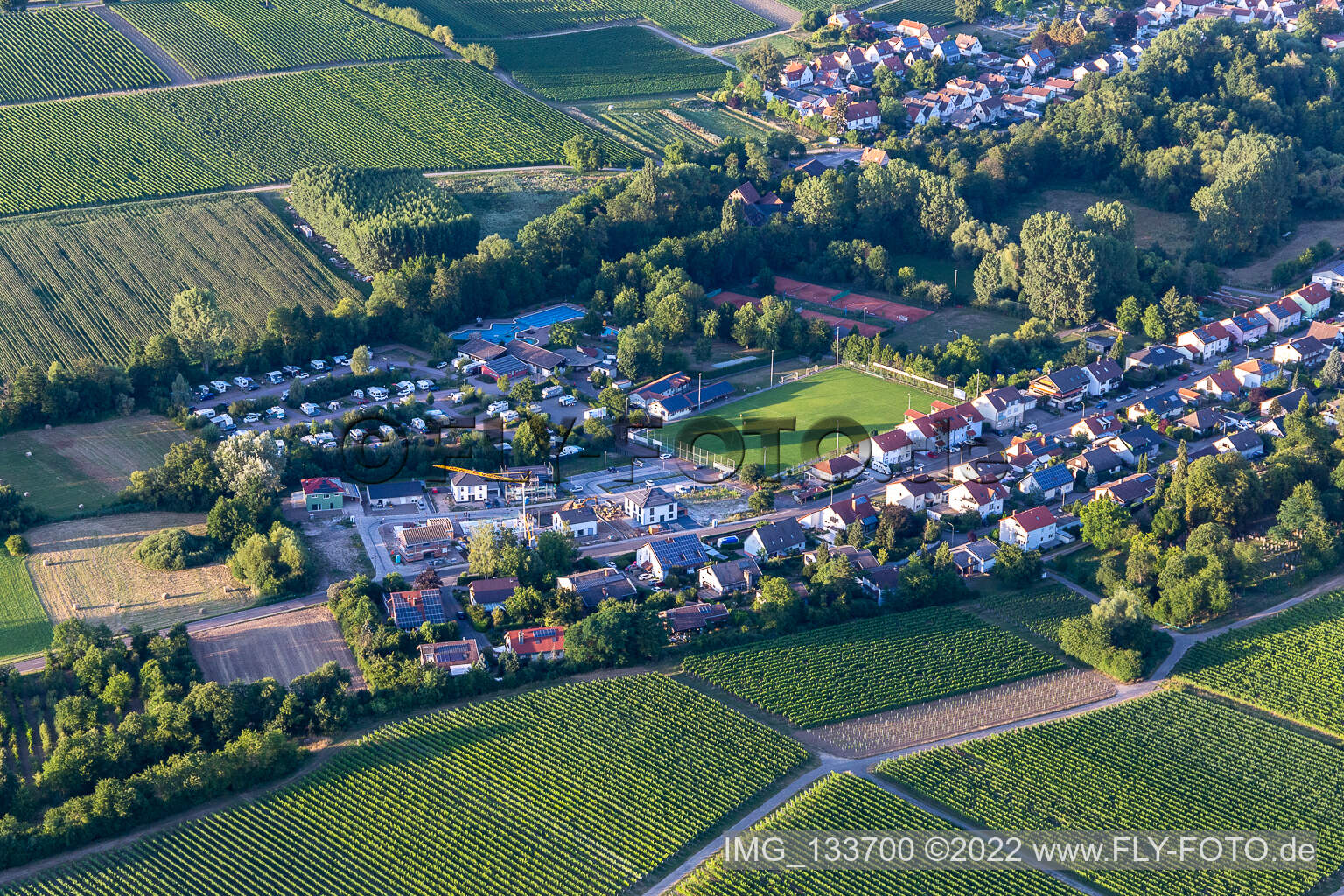 Aerial photograpy of Camping in the Klingbachtal in the district Ingenheim in Billigheim-Ingenheim in the state Rhineland-Palatinate, Germany