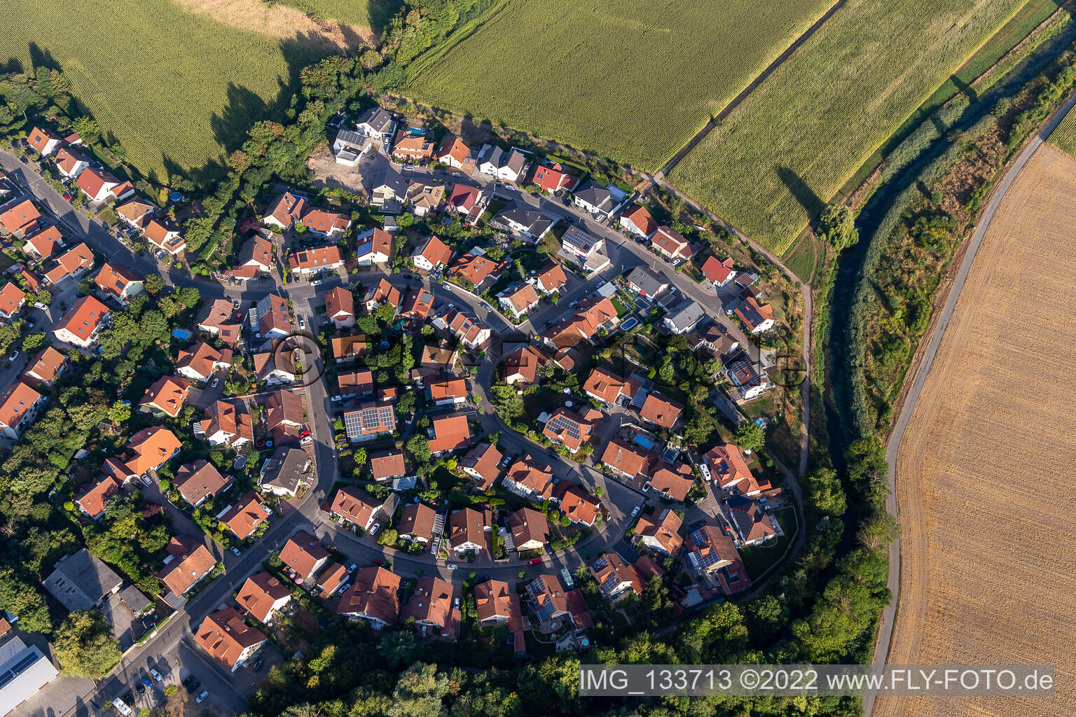 Aerial view of In Niederhorst in Leimersheim in the state Rhineland-Palatinate, Germany
